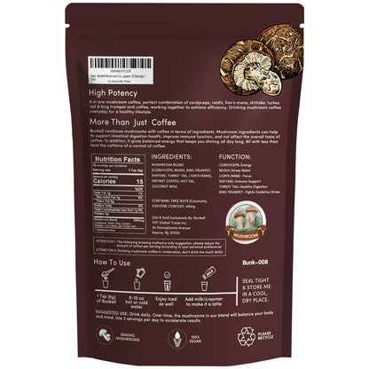 Bunkell 6 Mushroom Coffee Blend – Lion’s Mane & Reishi | 30 Servings