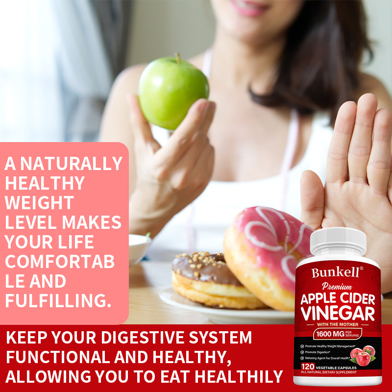 Bunkell® Premium Apple Cider Vinegar with the Mother 1600 mg – Digestive & Wellness Support | 30/60/120 Capsules