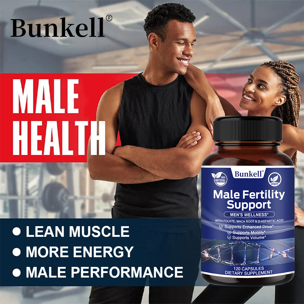 Bunkell® Male Fertility Support – Folate, Maca Root & D-Aspartic Acid for Men’s Wellness | 30 / 60 / 120 Capsules