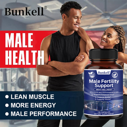 Bunkell® Male Fertility Support – Folate, Maca Root & D-Aspartic Acid for Men’s Wellness | 30 / 60 / 120 Capsules