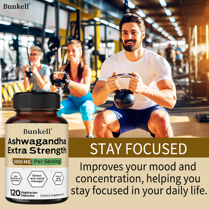 Bunkell® Ashwagandha Extra Strength 3000 mg – Stress & Mood Support | 30/60/120 Capsules