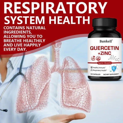 Bunkell® Quercetin with Zinc Dual Action Complex – Advanced Immune Defense & Respiratory Support (120 Non-GMO Vegan Capsules)
