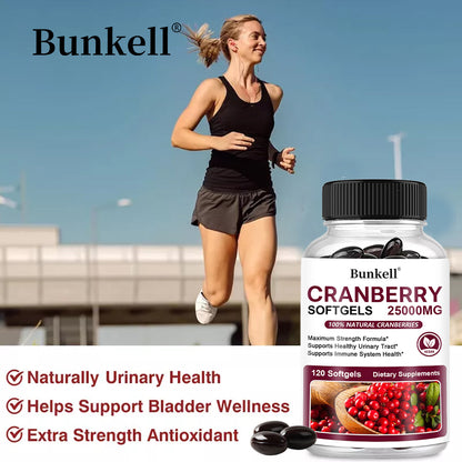 Bunkell® Cranberry Softgels 25,000mg – Maximum Strength Urinary Tract & Immune Support | 30 / 60 / 120 Softgels