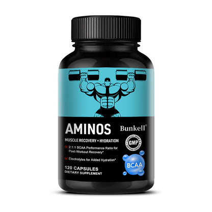 Bunkell® Amino BCAA – 2:1:1 BCAA Amino Acids with Electrolytes for Muscle Recovery & Hydration | 30 / 60 / 120 Capsules