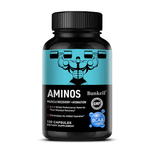 Bunkell® Amino BCAA – 2:1:1 BCAA Amino Acids with Electrolytes for Muscle Recovery & Hydration | 30 / 60 / 120 Capsules