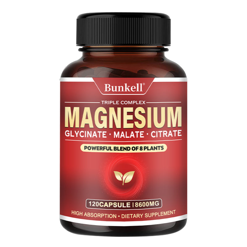 Bunkell® Magnesium Glycinate Malate Citrate – Triple Complex Dietary Supplement | 30/60/120 Capsules