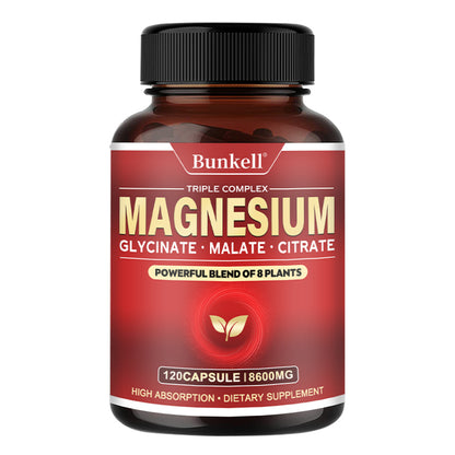 Bunkell® Magnesium Glycinate Malate Citrate – Triple Complex Dietary Supplement | 30/60/120 Capsules