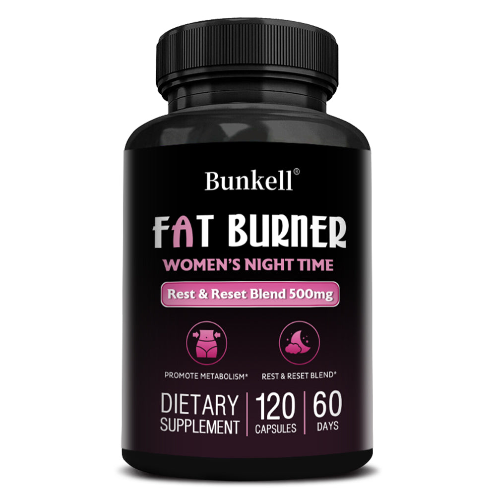 Bunkell® Fat Burner Women’s Night Time – Rest & Reset Blend 500mg for Metabolism & Nighttime Wellness | 30 / 60 / 120 Capsules