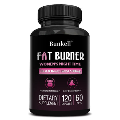 Bunkell® Fat Burner Women’s Night Time – Rest & Reset Blend 500mg for Metabolism & Nighttime Wellness | 30 / 60 / 120 Capsules