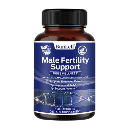 Bunkell® Male Fertility Support – Folate, Maca Root & D-Aspartic Acid for Men’s Wellness | 30 / 60 / 120 Capsules
