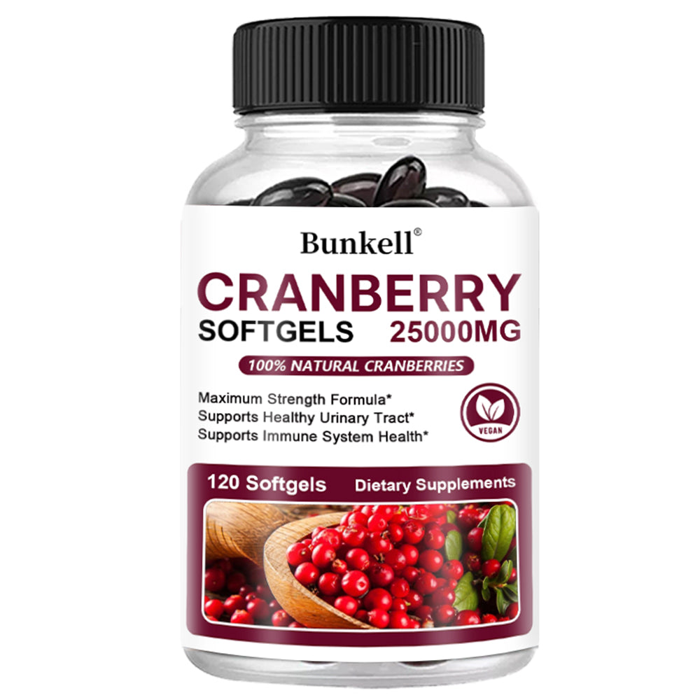 Bunkell® Cranberry Softgels 25,000mg – Maximum Strength Urinary Tract & Immune Support | 30 / 60 / 120 Softgels