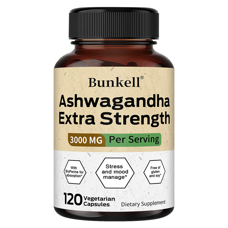 Bunkell® Ashwagandha Extra Strength 3000 mg – Stress & Mood Support | 30/60/120 Capsules