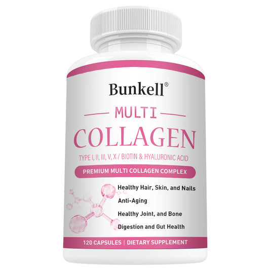 Bunkell® Multi Collagen – Types I, II, III, V, X with Biotin & Hyaluronic Acid | 30/60/120 Capsules