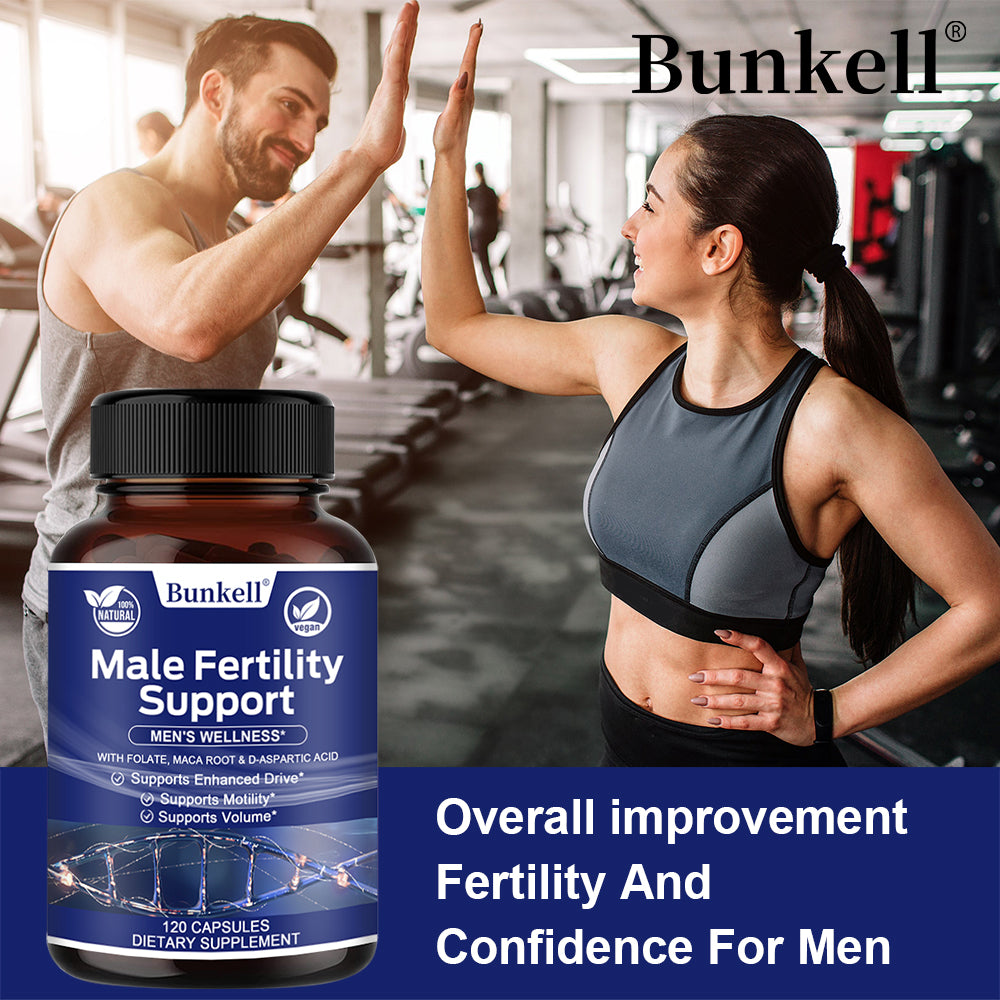 Bunkell® Male Fertility Support – Folate, Maca Root & D-Aspartic Acid for Men’s Wellness | 30 / 60 / 120 Capsules