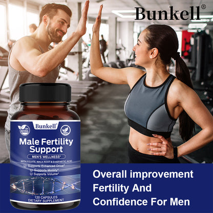 Bunkell® Male Fertility Support – Folate, Maca Root & D-Aspartic Acid for Men’s Wellness | 30 / 60 / 120 Capsules