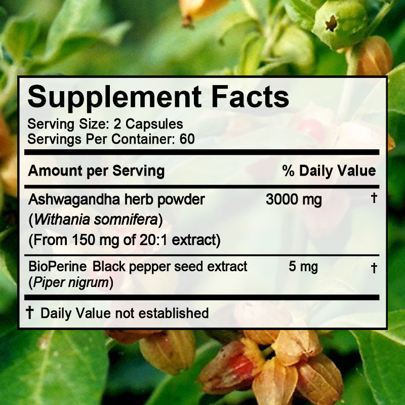 Bunkell® Ashwagandha Extra Strength 3000 mg – Stress & Mood Support | 30/60/120 Capsules