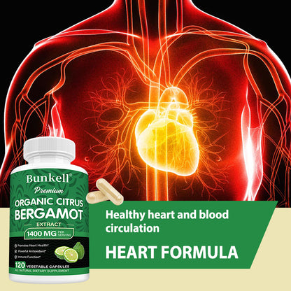 Bunkell® Premium Organic Citrus Bergamot Extract 1400 mg – Heart & Antioxidant Support | 30/60/120 Capsules