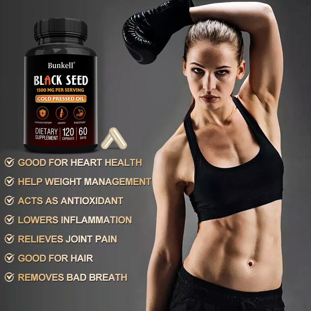 Bunkell® Black Seed Oil 1500mg – Cold-Pressed Black Seed Oil for Immune, Joint & Digestive Support | 30 / 60 / 120 Capsules
