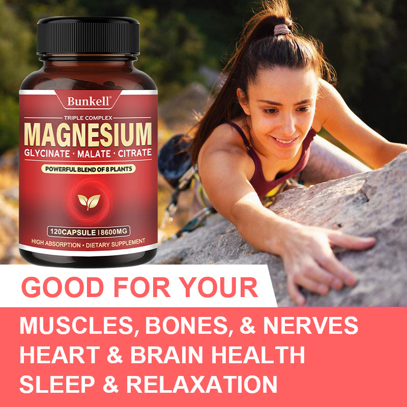Bunkell® Magnesium Glycinate Malate Citrate – Triple Complex Dietary Supplement | 30/60/120 Capsules