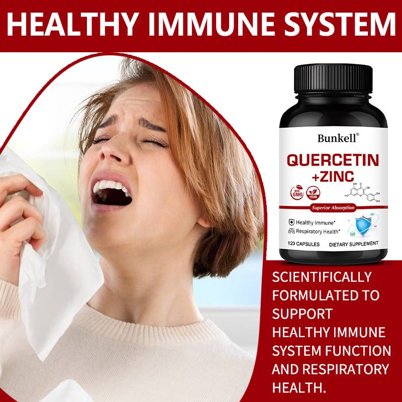 Bunkell® Quercetin with Zinc Dual Action Complex – Advanced Immune Defense & Respiratory Support (120 Non-GMO Vegan Capsules)