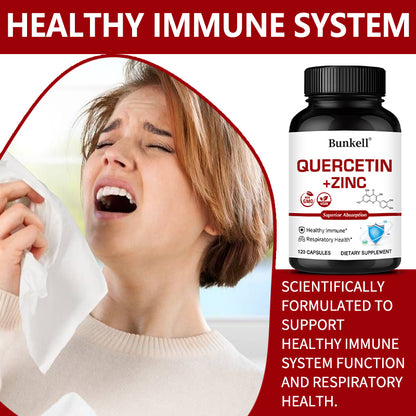 Bunkell® Quercetin with Zinc Dual Action Complex – Advanced Immune Defense & Respiratory Support (120 Non-GMO Vegan Capsules)