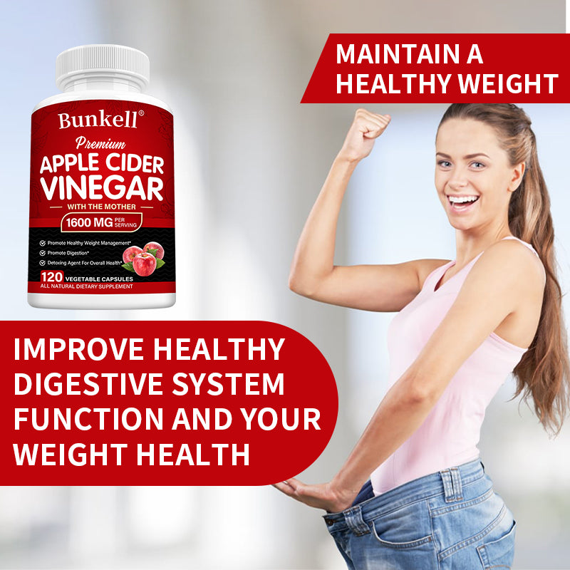 Bunkell® Premium Apple Cider Vinegar with the Mother 1600 mg – Digestive & Wellness Support | 30/60/120 Capsules