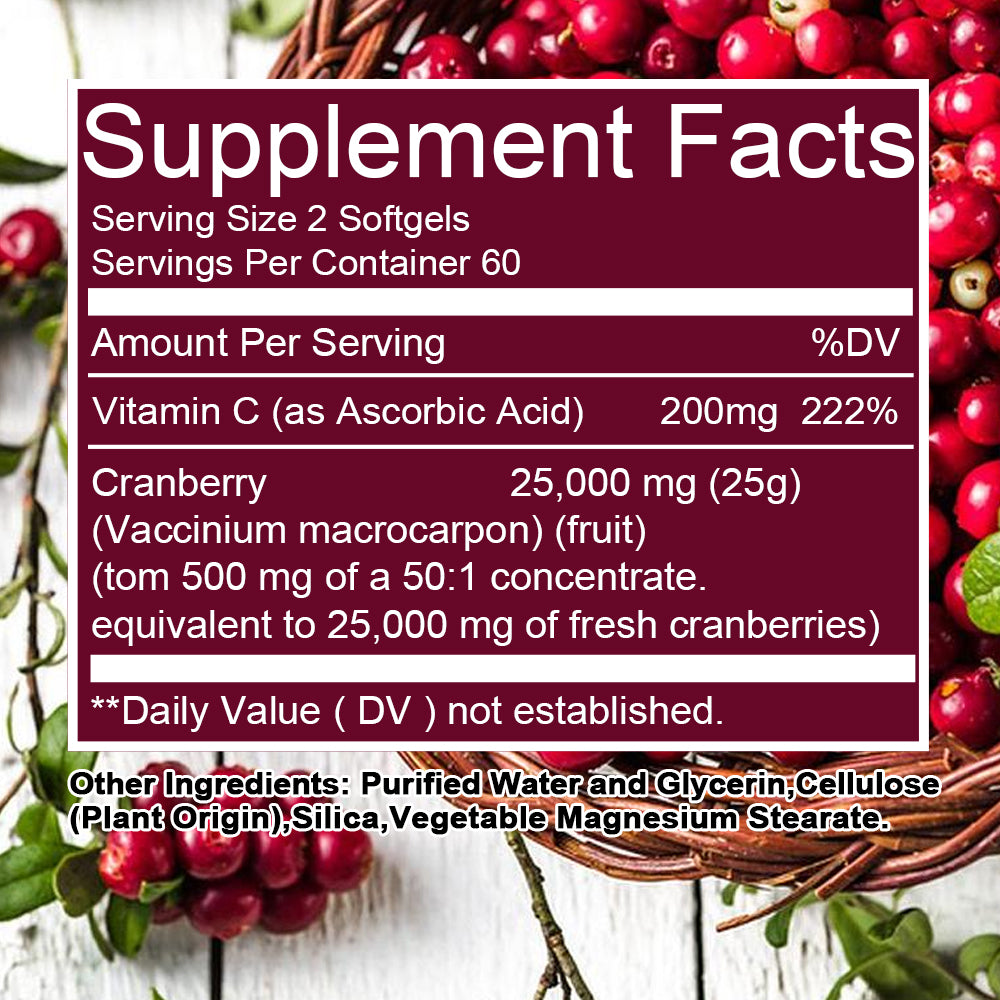 Bunkell® Cranberry Softgels 25,000mg – Maximum Strength Urinary Tract & Immune Support | 30 / 60 / 120 Softgels
