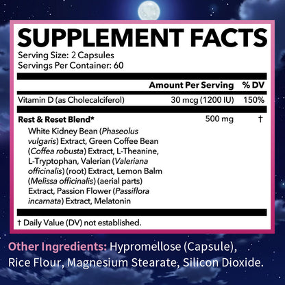 Bunkell® Fat Burner Women’s Night Time – Rest & Reset Blend 500mg for Metabolism & Nighttime Wellness | 30 / 60 / 120 Capsules