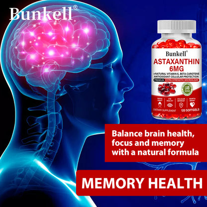 Bunkell® Astaxanthin 6mg – Natural Astaxanthin with Vitamin E & Beta Carotene for Antioxidant Support | 30 / 60 / 120 Softgels