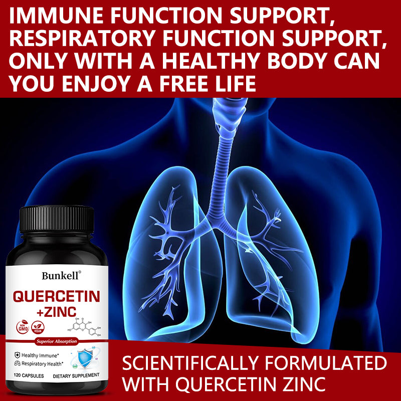 Bunkell® Quercetin with Zinc Dual Action Complex – Advanced Immune Defense & Respiratory Support (120 Non-GMO Vegan Capsules)