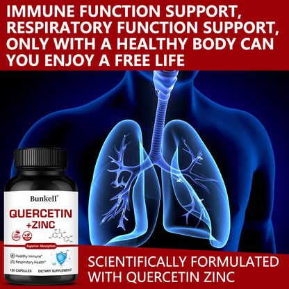 Bunkell® Quercetin with Zinc Dual Action Complex – Advanced Immune Defense & Respiratory Support (120 Non-GMO Vegan Capsules)