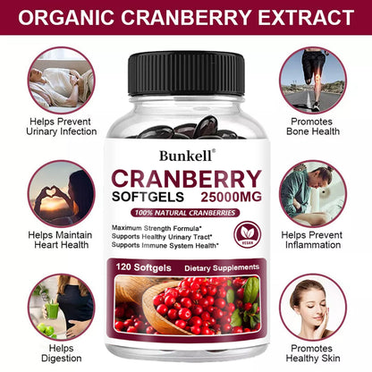Bunkell® Cranberry Softgels 25,000mg – Maximum Strength Urinary Tract & Immune Support | 30 / 60 / 120 Softgels