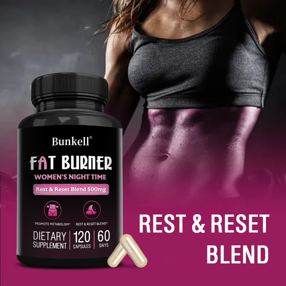 Bunkell® Fat Burner Women’s Night Time – Rest & Reset Blend 500mg for Metabolism & Nighttime Wellness | 30 / 60 / 120 Capsules