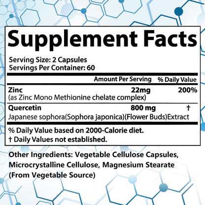Bunkell® Quercetin with Zinc Dual Action Complex – Advanced Immune Defense & Respiratory Support (120 Non-GMO Vegan Capsules)