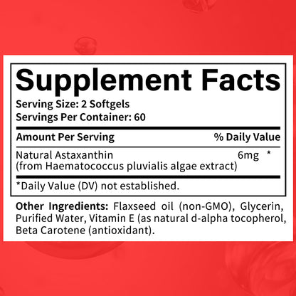 Bunkell® Astaxanthin 6mg – Natural Astaxanthin with Vitamin E & Beta Carotene for Antioxidant Support | 30 / 60 / 120 Softgels