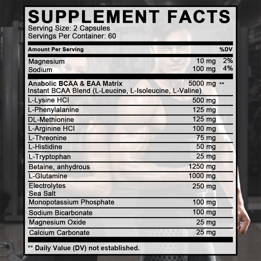 Bunkell® Amino BCAA – 2:1:1 BCAA Amino Acids with Electrolytes for Muscle Recovery & Hydration | 30 / 60 / 120 Capsules