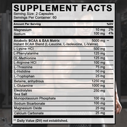 Bunkell® Amino BCAA – 2:1:1 BCAA Amino Acids with Electrolytes for Muscle Recovery & Hydration | 30 / 60 / 120 Capsules