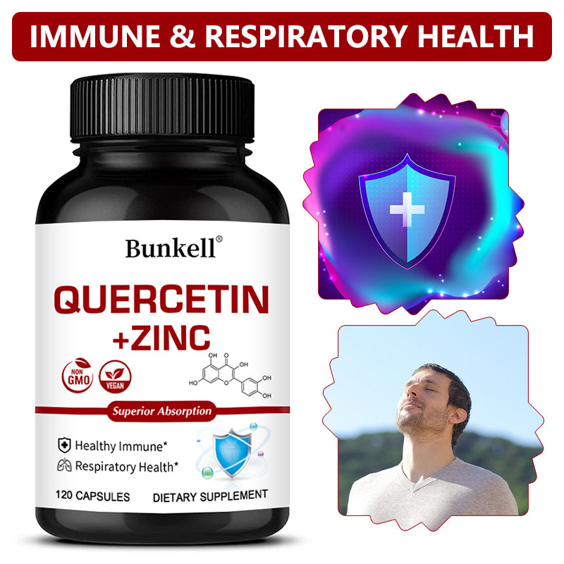 Bunkell® Quercetin with Zinc Dual Action Complex – Advanced Immune Defense & Respiratory Support (120 Non-GMO Vegan Capsules)