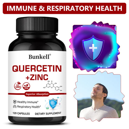 Bunkell® Quercetin with Zinc Dual Action Complex – Advanced Immune Defense & Respiratory Support (120 Non-GMO Vegan Capsules)