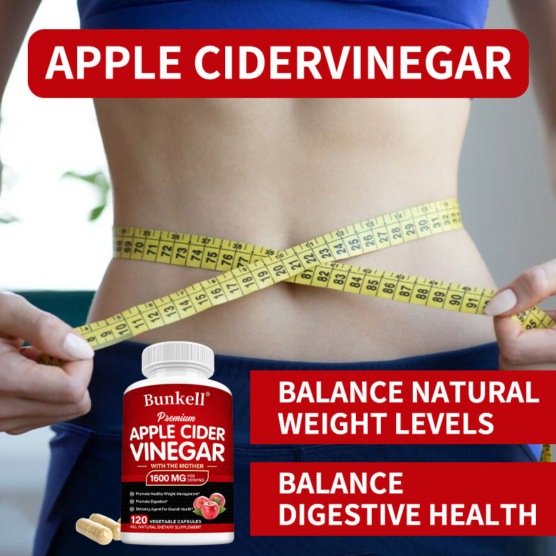 Bunkell® Premium Apple Cider Vinegar with the Mother 1600 mg – Digestive & Wellness Support | 30/60/120 Capsules