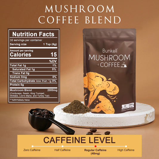Bunkell 6 Mushroom Coffee Blend – Lion’s Mane & Reishi | 30 Servings