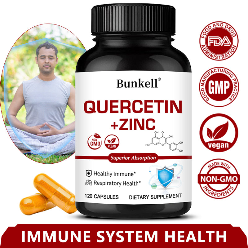 Bunkell® Quercetin with Zinc Dual Action Complex – Advanced Immune Defense & Respiratory Support (120 Non-GMO Vegan Capsules)