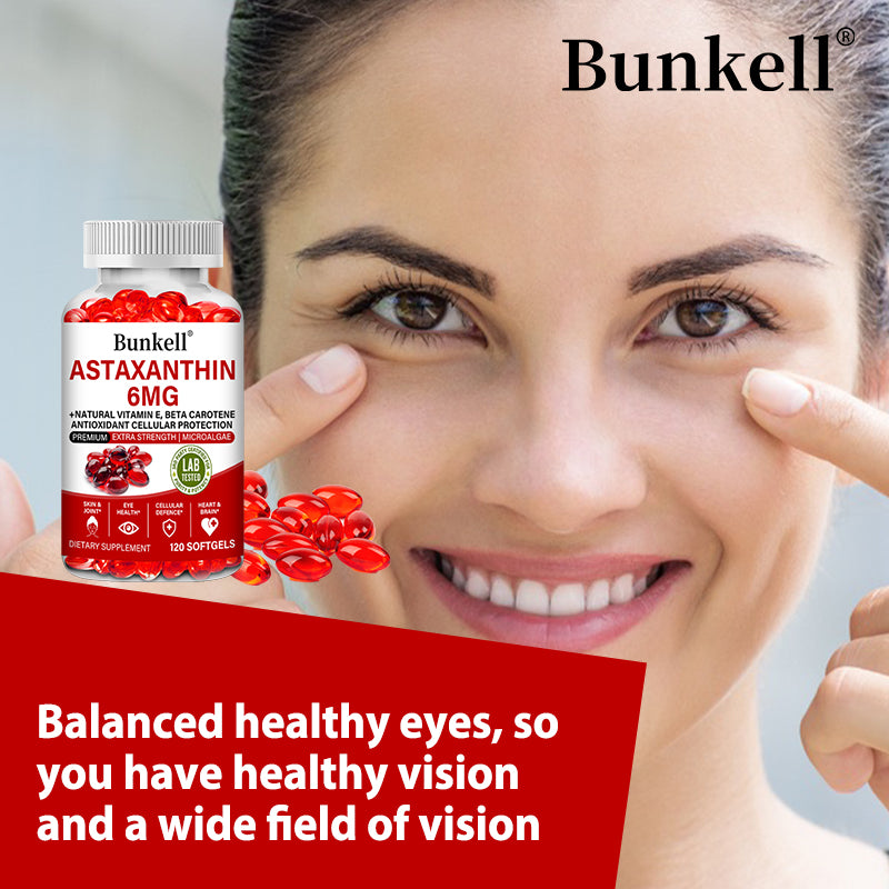 Bunkell® Astaxanthin 6mg – Natural Astaxanthin with Vitamin E & Beta Carotene for Antioxidant Support | 30 / 60 / 120 Softgels