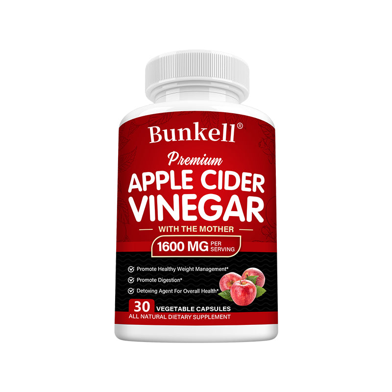 Bunkell® Premium Apple Cider Vinegar with the Mother 1600 mg – Digestive & Wellness Support | 30/60/120 Capsules