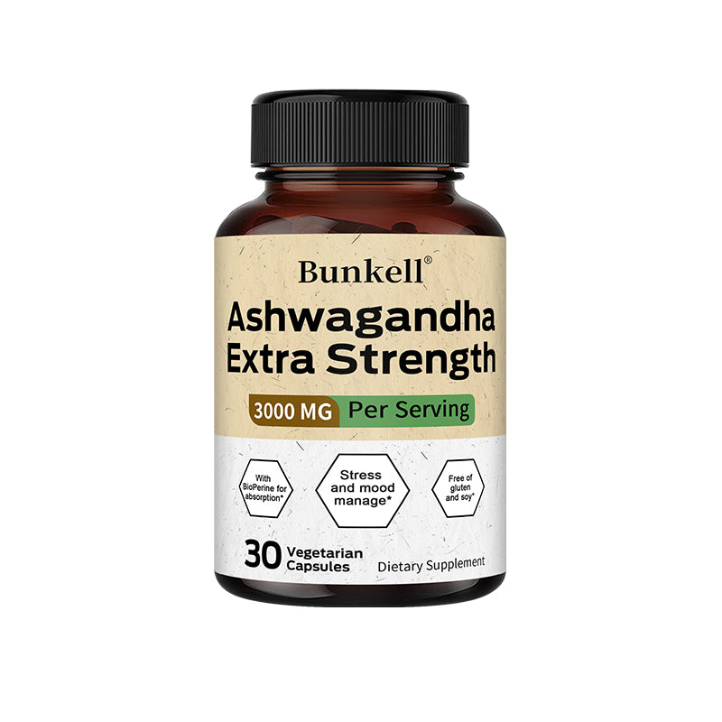 Bunkell® Ashwagandha Extra Strength 3000 mg – Stress & Mood Support | 30/60/120 Capsules