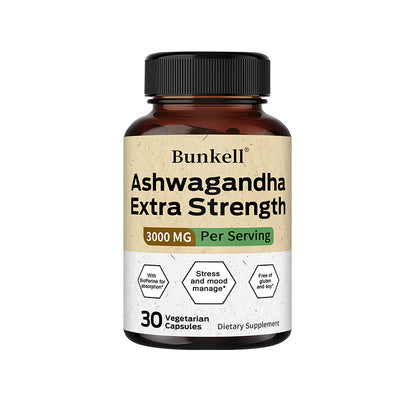 Bunkell® Ashwagandha Extra Strength 3000 mg – Stress & Mood Support | 30/60/120 Capsules
