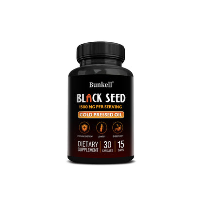 Bunkell® Black Seed Oil 1500mg – Cold-Pressed Black Seed Oil for Immune, Joint & Digestive Support | 30 / 60 / 120 Capsules