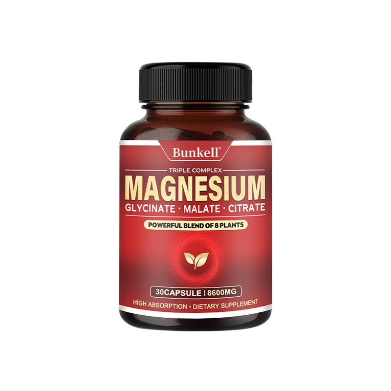 Bunkell® Magnesium Glycinate Malate Citrate – Triple Complex Dietary Supplement | 30/60/120 Capsules
