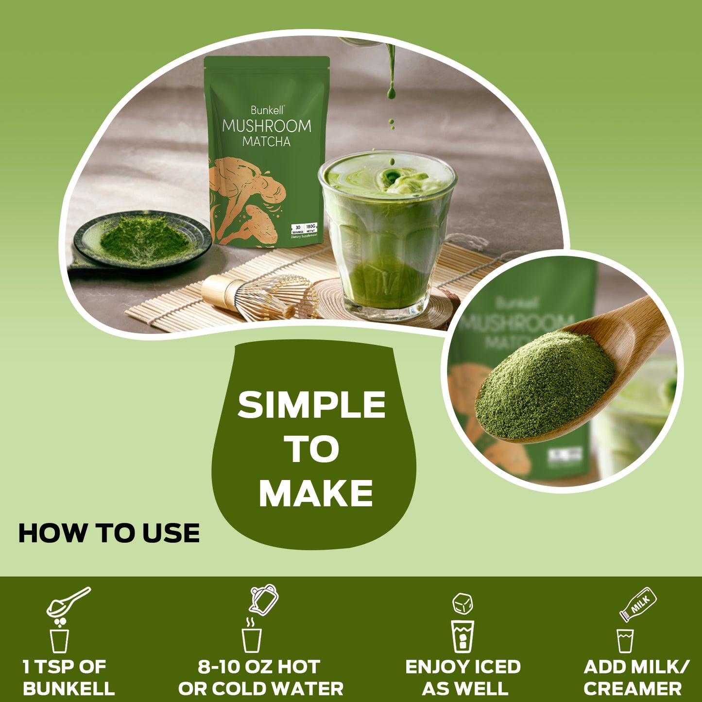 Bunkell Japanese Matcha Mushroom Blend | 30 Servings