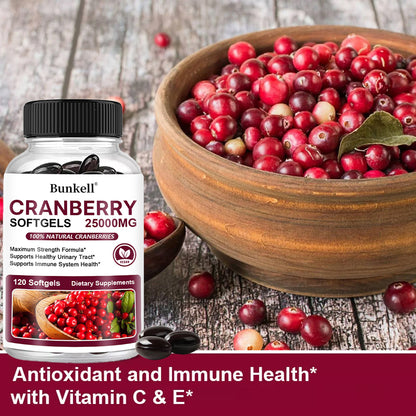 Bunkell® Cranberry Softgels 25,000mg – Maximum Strength Urinary Tract & Immune Support | 30 / 60 / 120 Softgels